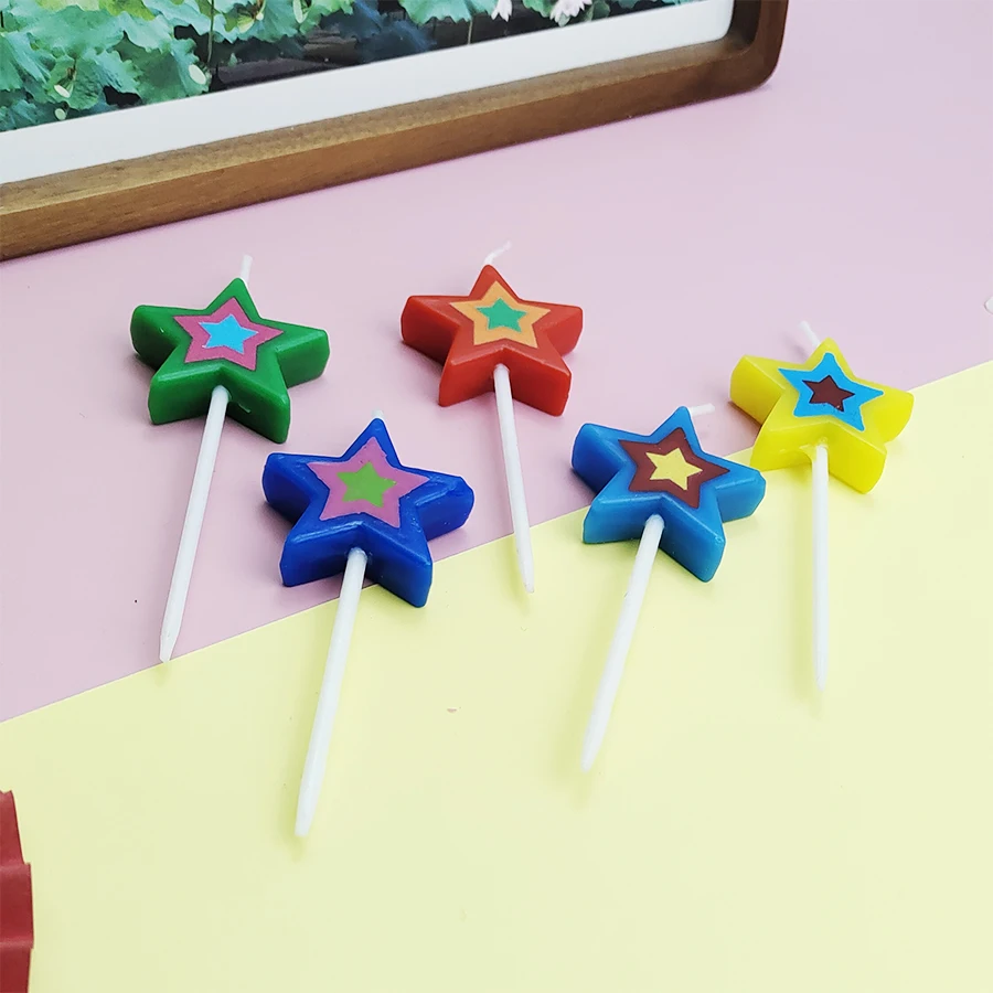 5 Stück Fünfzackige Stern-Geburtstagstortenkerzen für Kinderpartys, Dekorative Backsternkerzen, Frohe Kindertage – Detail 6