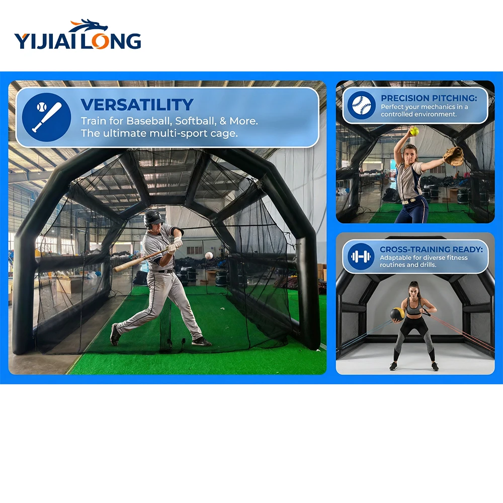 20x16FT Inflatable Baseball Cage, Heavy Duty PVC Baseball Practice Net with Air Pump, Portable Batting Cage for Pitching, Hitting Training, Softball Practice, Backyard, School & Sports Events