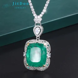 JitDoo Luxury Vintage 20*23mm Emerald Pendant Tennis Chain Necklace for Women Lab Diamond Cocktail Party Fine Jewelry Accessory