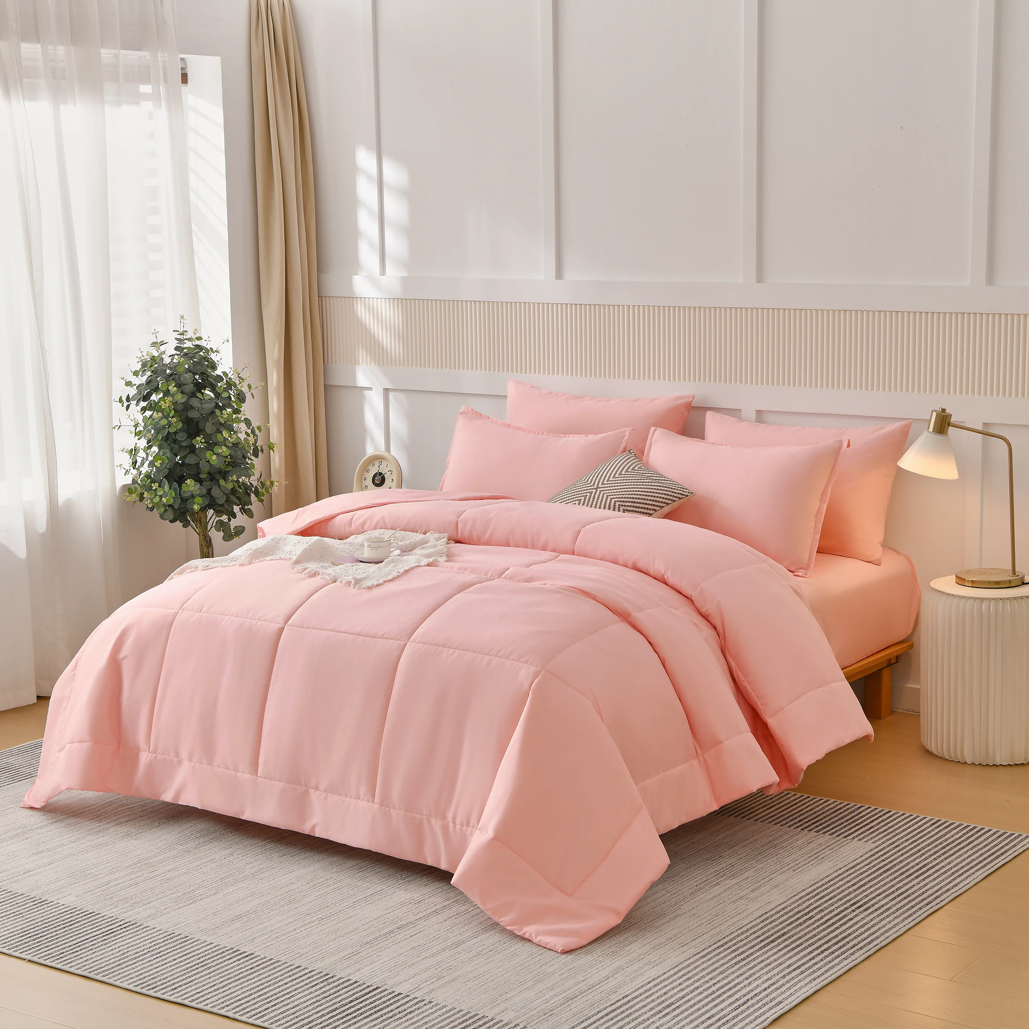 7 Pieces Comforters Queen Size Bed All Season Bedding Sets Bed in a Bag with Comforter, Sheets, Pillowcases & Shams, Pink