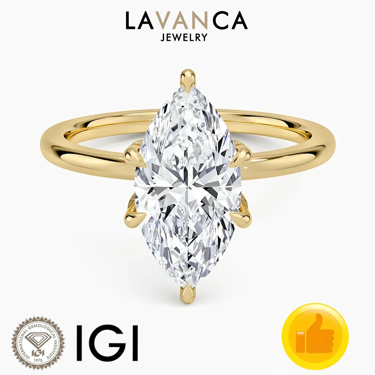 Marquise Cut Lab Grown Diamond Ring Real Yellow Gold Lab Diamond Rings Petal Six-Prong Lab Diamond Engagement Ring For Women