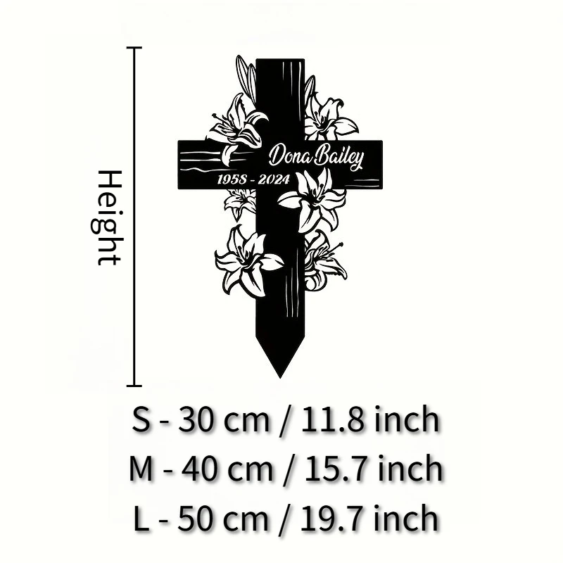 Custom Metal Cross Stake with Text&Floral Design, for Relatives Loss/Memorial Day Decor, Commemorative Metal Decor, Garden Decor
