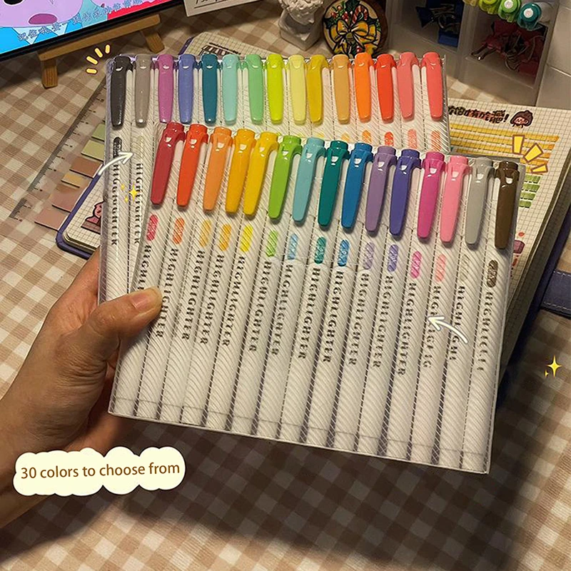 15-Pack Dual Tip Pastel Highlighter Markers Fine & Chisel Tip Quick Dry No Bleed Smooth Writing Aesthetic Highlighters for Journ