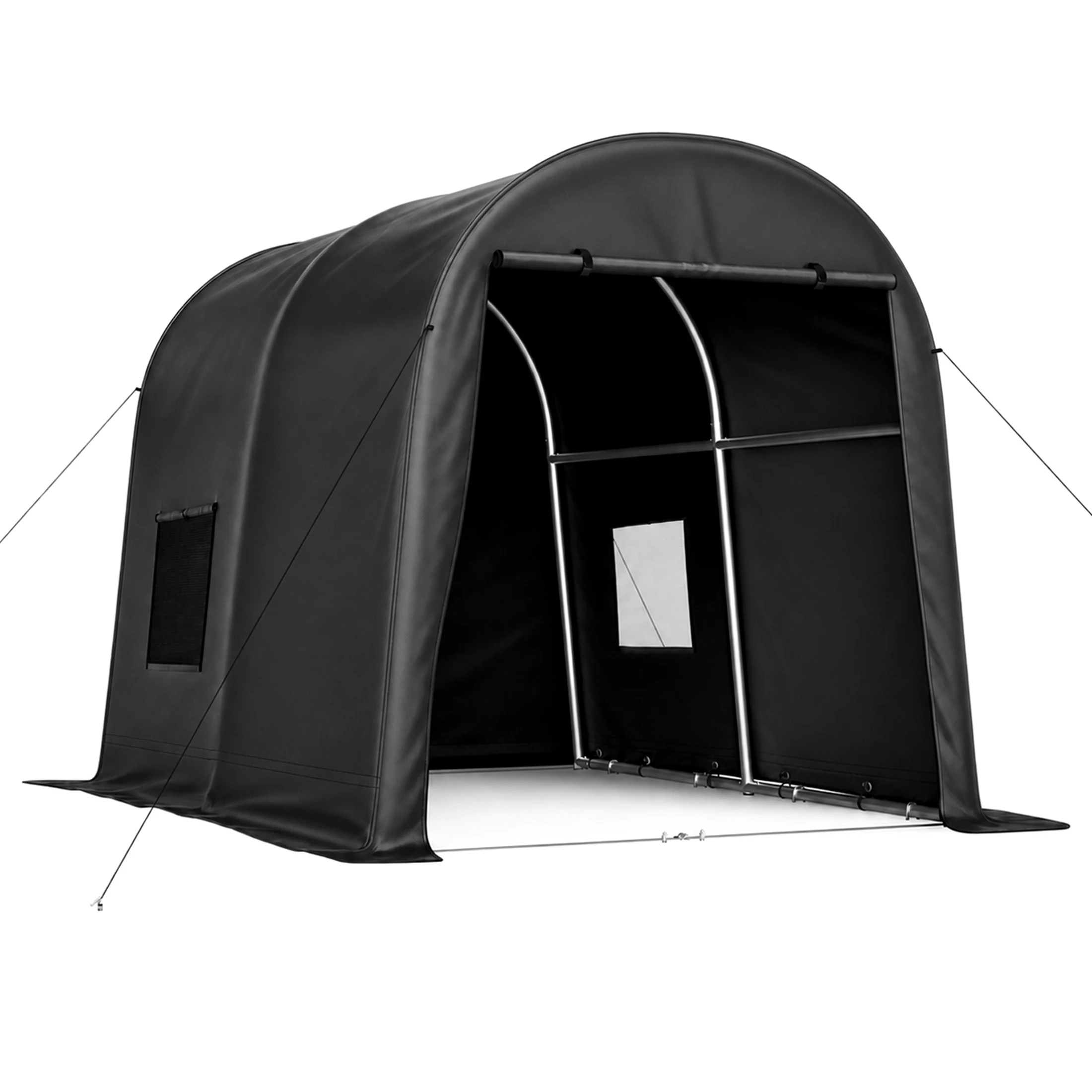 Ripostiglio per biciclette 187x100x160 cm, resistente alle intemperie, telaio in acciaio nero, grigio scuro, copertura impermeabile in PE, per attrezzi da giardinaggio, balcone, terrazza e giardino