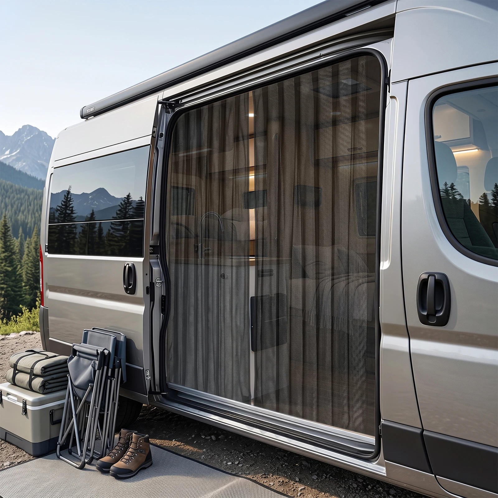 150*110cm/180*150cm RV Door Curtain, Magnetic Van Screen Mesh, Strong Magnetic Closure Anti Mosquito Bug Net Breathable With 12 Fasteners Storage Bag for Van RV Sliding Rear Door Camping