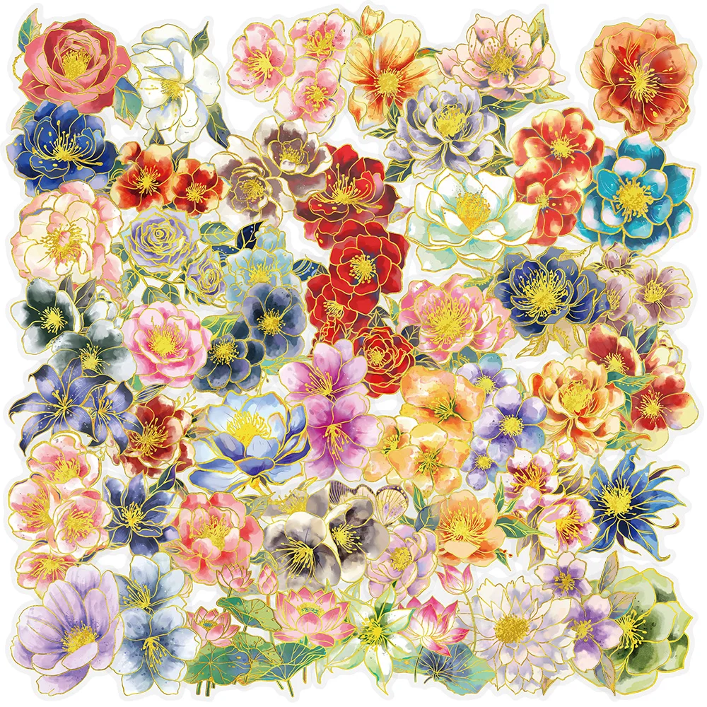 50PCS Elegante Floral Hot Stamped Graffiti Aufkleber Dekorative Gitarre Telefon Fällen DIY Laptop Wasserdichte Aufkleber