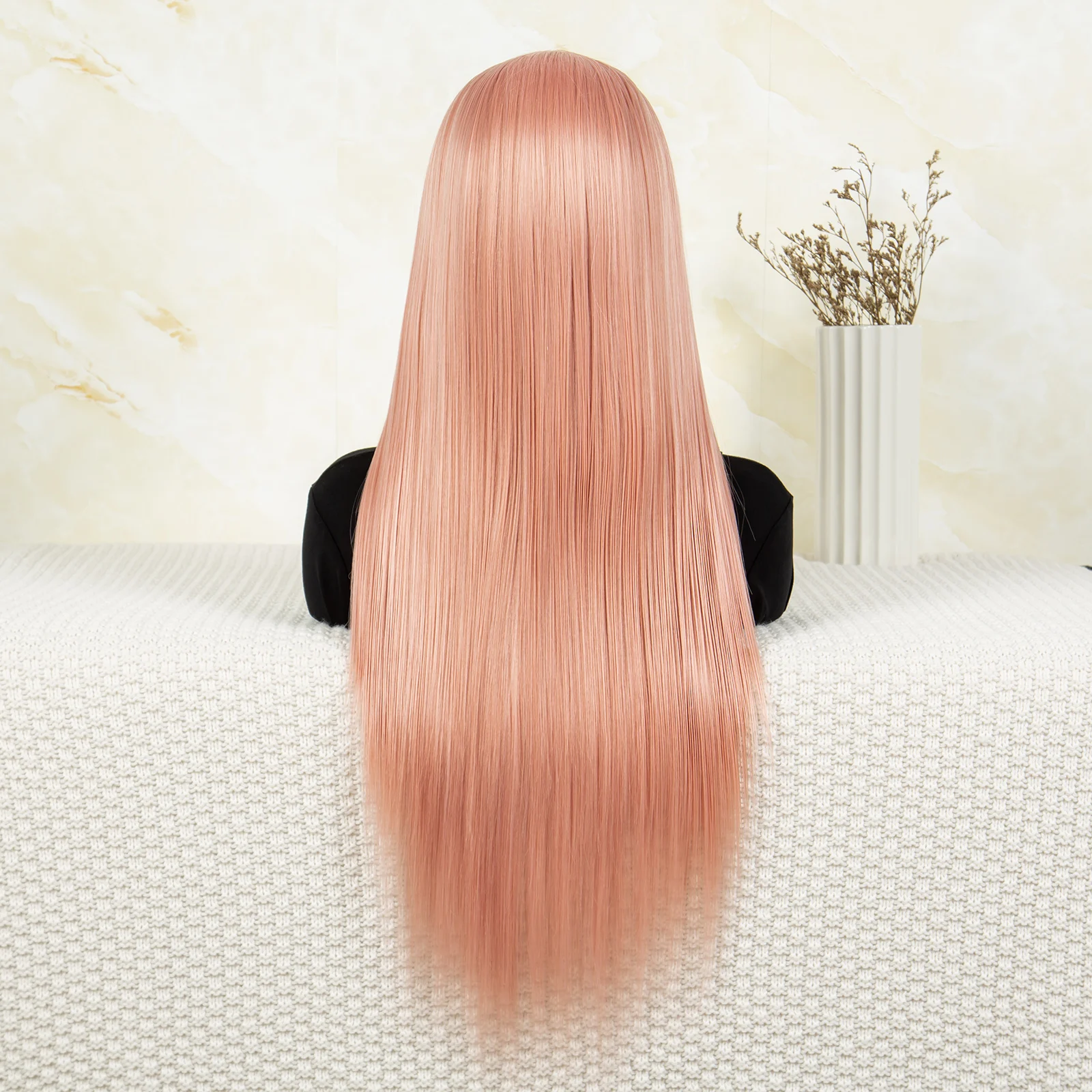 Hellrosa Perücke für Frauen, synthetische Perücke mit Spitze vorne, gerade, rosa Perücke, Cosplay-Spitze-Frontal-Perücke, Hochtemperaturfaser, HD-Spitze