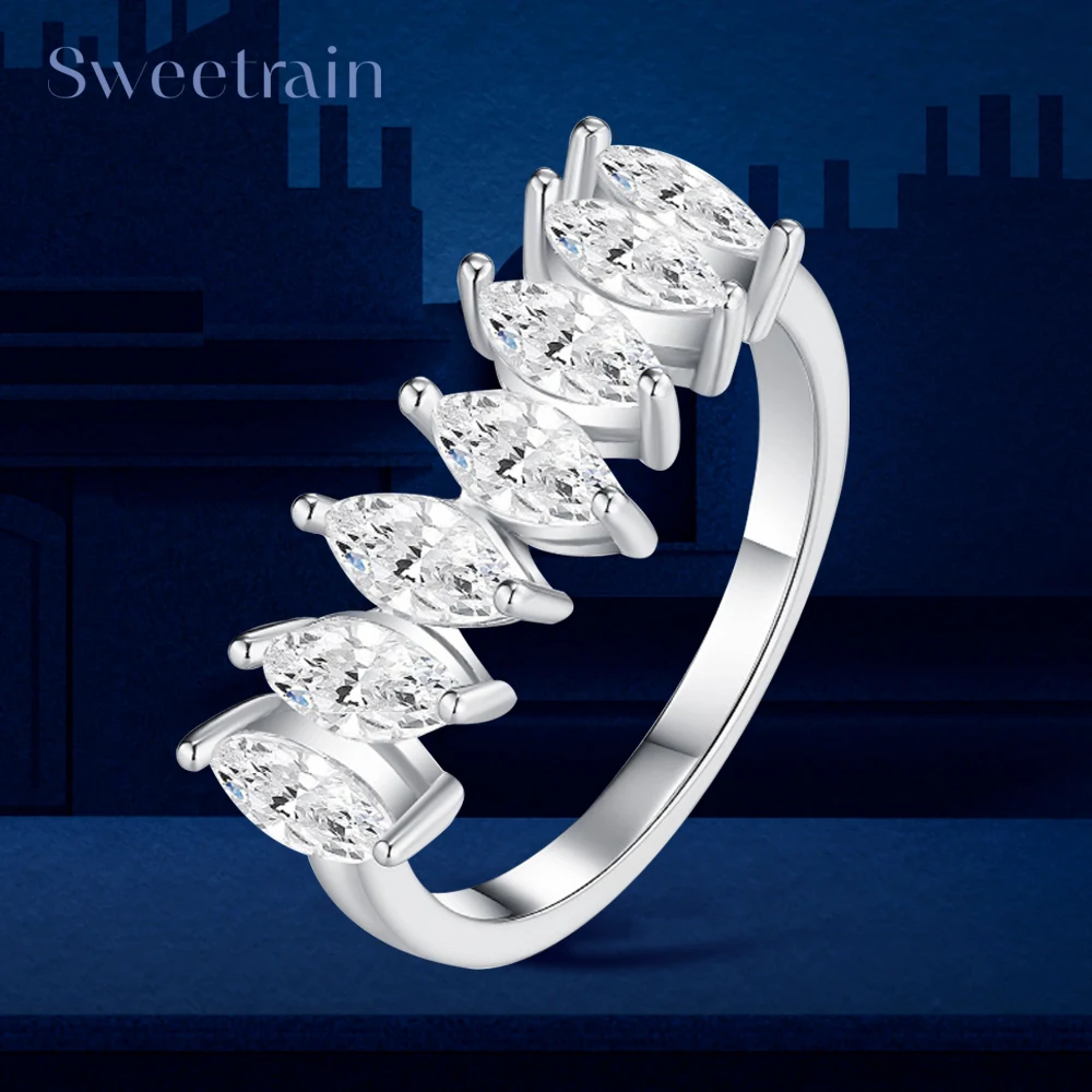 

18K Plated 3*6MM Marquise Cut Moissanite Eternity Rings For Women Certified Lab Diamond Wedding Band Girls 925 Silver Jewelry