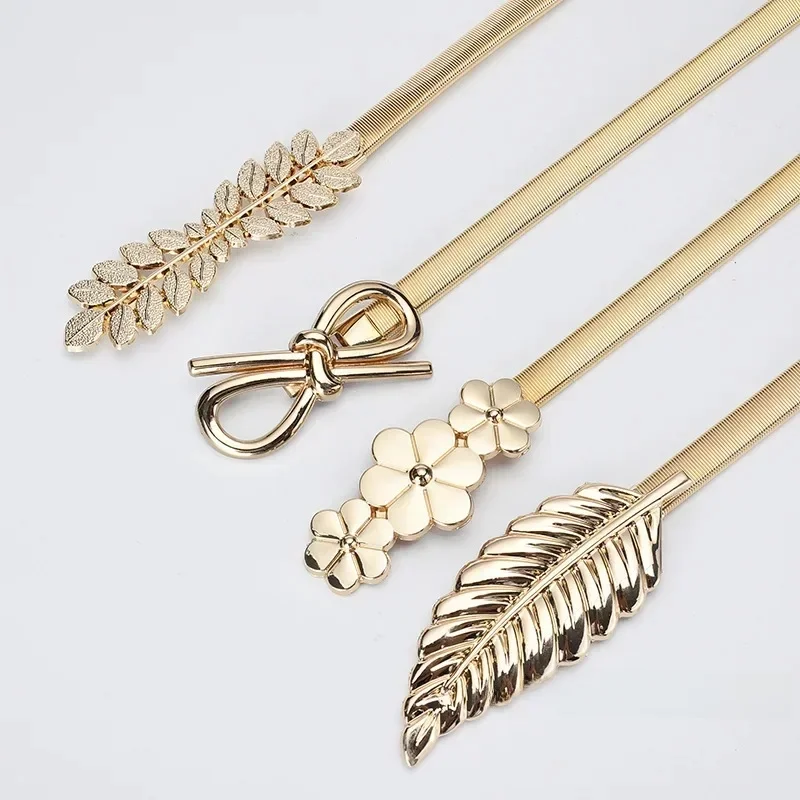 Ceinture en métal cuir chevelu doré argenté pour femme, ceinture de printemps, joint de taille élastique, robe