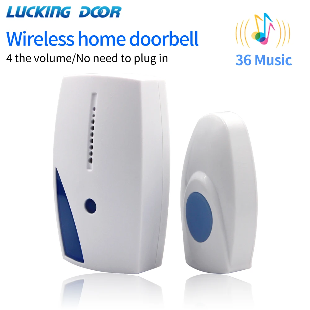 Intelligent Wireless Doorbell With LED Indication 36 Tunes Door Bell 315MHz 100 M Range Remote Control Transmitter + Receiver