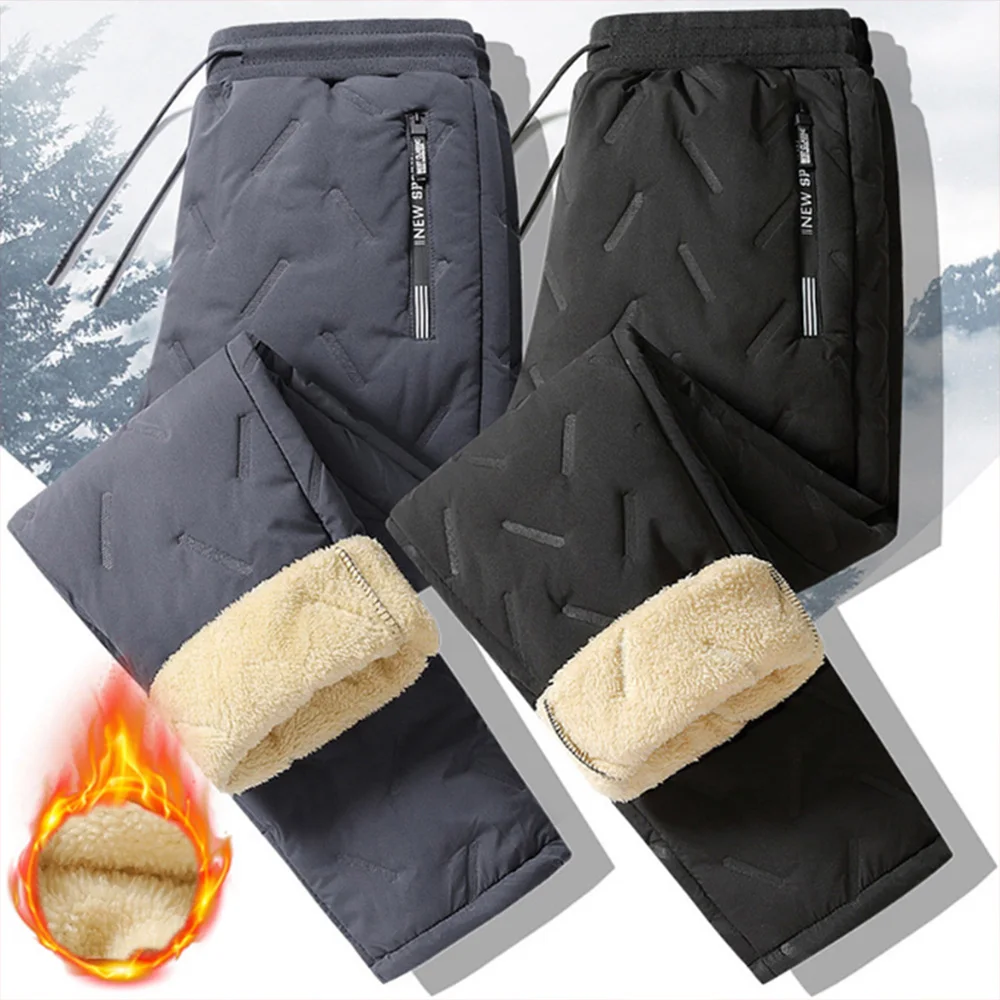 Men's winter waterproof heat wool padded coat quilted Thick fleece jogger straight Banding Training work pants