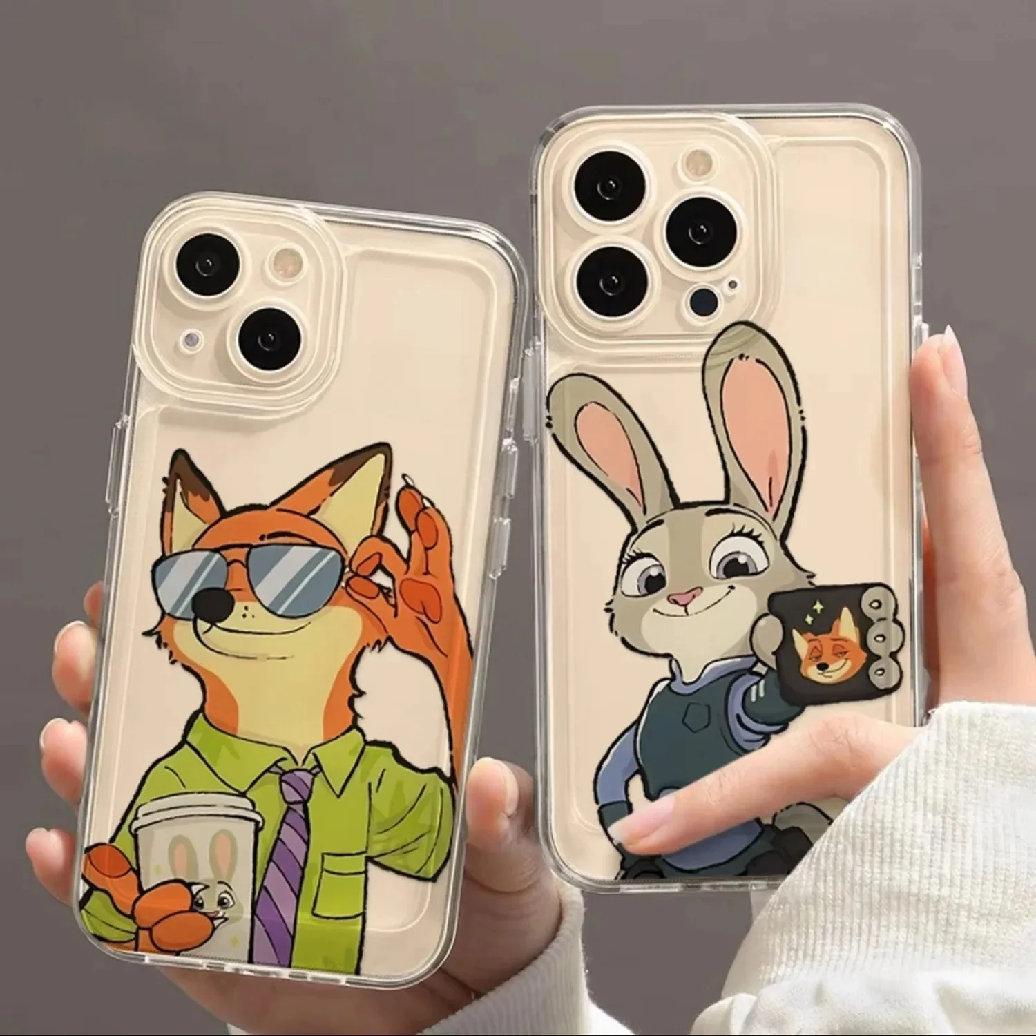 Disneys Zootopia Nick Judy coque de téléphone pour iPhone 16 15 14 13 12 11 Mini Pro Max X XR XSMax 7 8 Plus SE20 couverture transparente