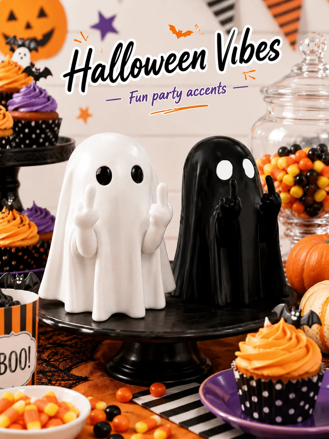 Halloween Ghost Figurine Funny Middle Finger Statue Spooky Tabletop Decoration for Home Party Desk Decor