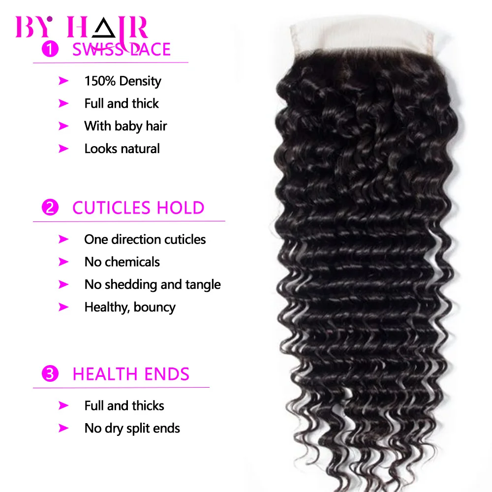 12A Deep Wave Bundles With Closure 4x4 Lace Closure 100% Remy Human Hair Natural Colored Brazilian Hair 3 Bundles With Closure