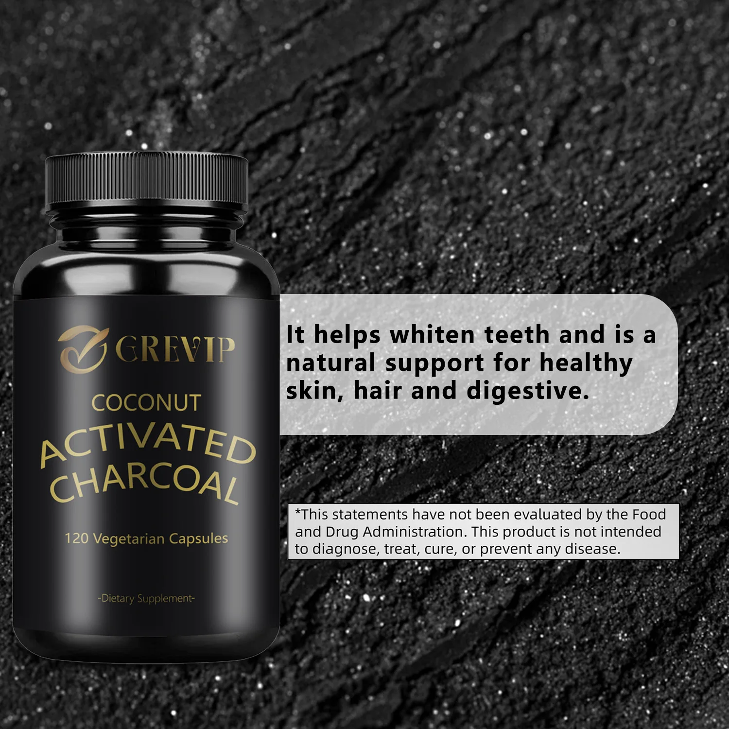 Activated Coconut Charcoal Supplement - Promote Intestinal Detoxification, Relieve Gas & Bloating - 120 Capsules