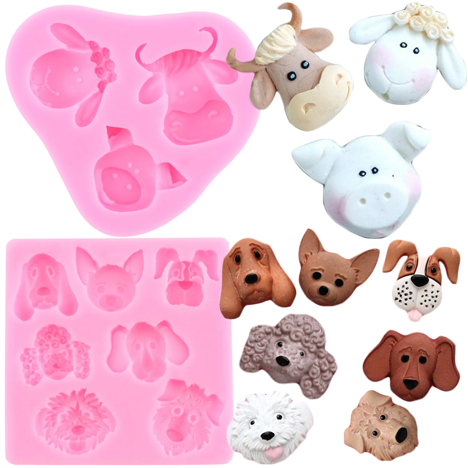 Dog Pig Silicone Mold Sheep Cow Fondant Molds Cake Decorating Tools Animal Candy Resin Clay Mould Chocolate Gumpaste Moulds