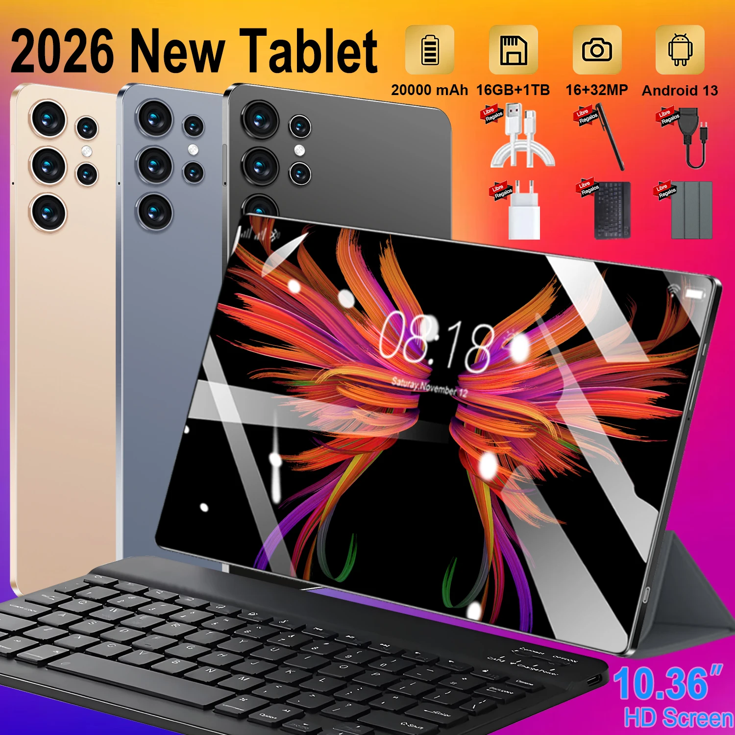 Nouvelle tablette de jeu PAD S23 2026 16MP+32MP 10,36 pouces 14 cœurs Nouvelle tablette Android 16 Go+1 To 20000 mAh 5G WIFI Bluetooth GPS Double SIM