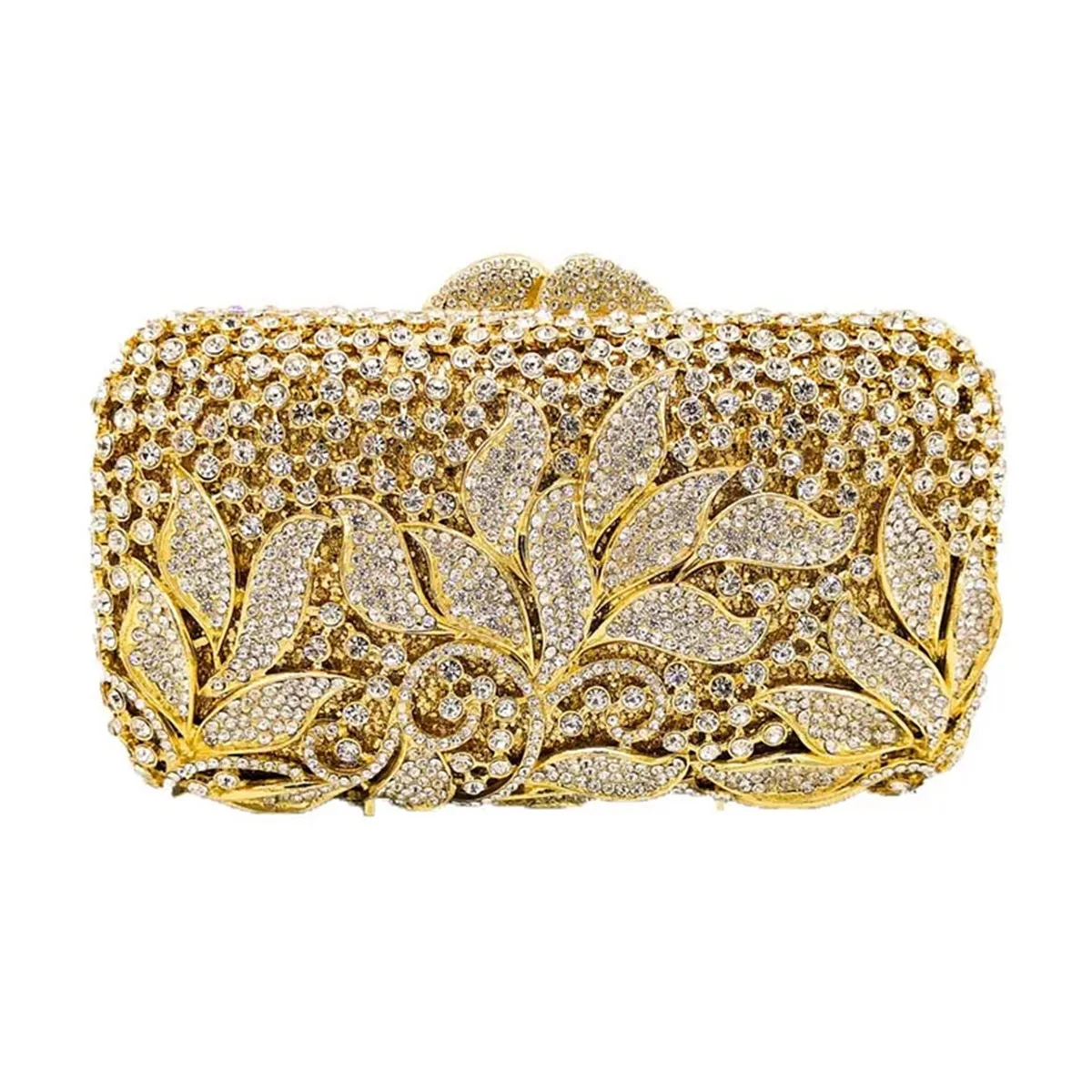 Women Elegant Rhinestone Evening Bag Floral Crystal Clutch Purse Bridal Wedding Party Handbags