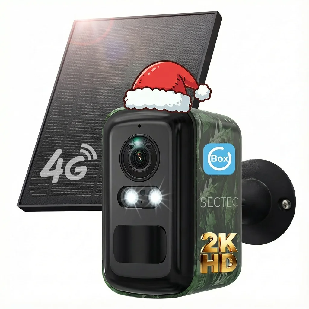 

SECTEC 4G Solar Security Camera Outdoor 2K Camouflage Wireless WiFi Battery Camera Color Night Vision PIR Human Detection IP66