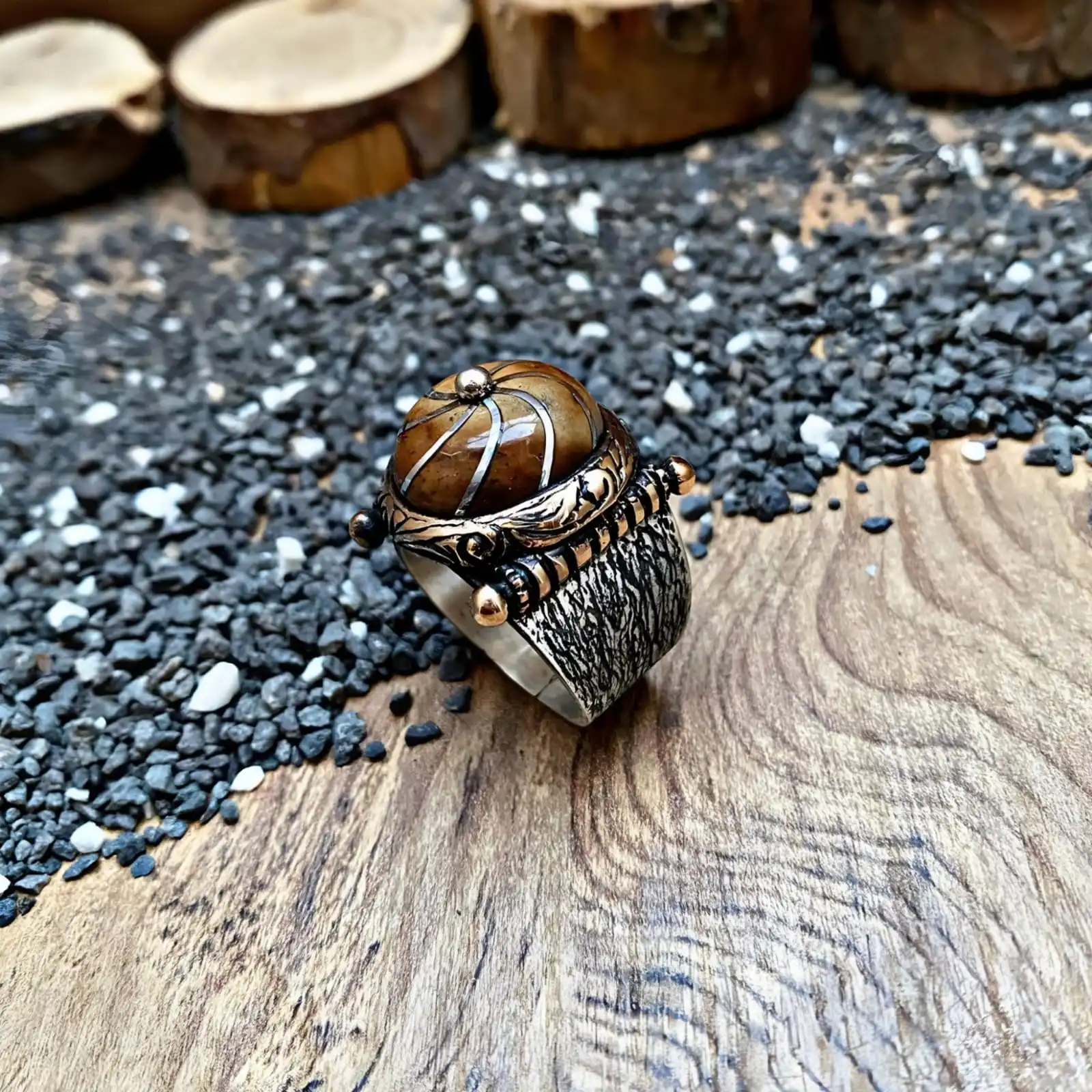 

Handcrafted Men's Silver Ring - Kuka Tree Inspired with Plain Turban Detail - Gift For Her - Father Gift - Handmade Jewelry