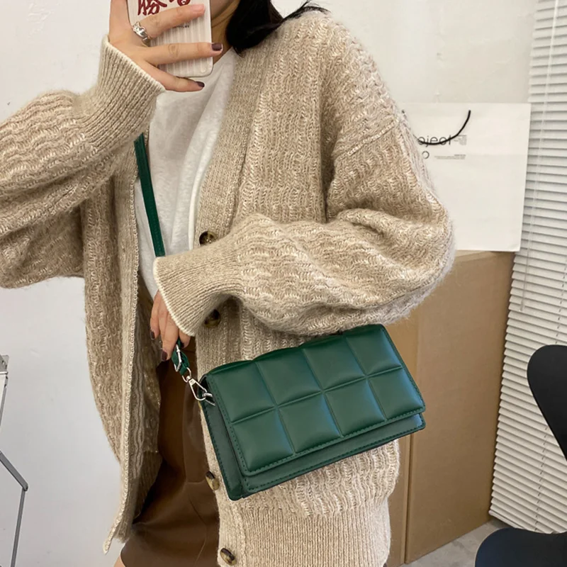 Trendy Classic Solid-Colour Minimalist Fashion Handbag Popular New Style Compact Square Bag PU Handheld Crossbody Shoulder Bag