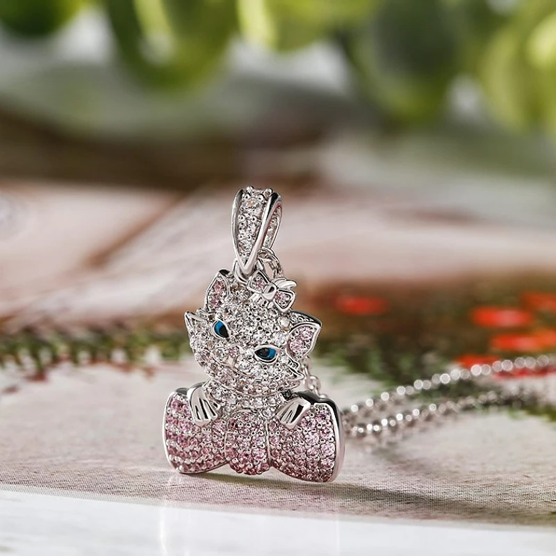 Fashion bow cat animal necklace Exquisite craftsmanship artificial gem cat big bow pendant Gift for relatives and friends