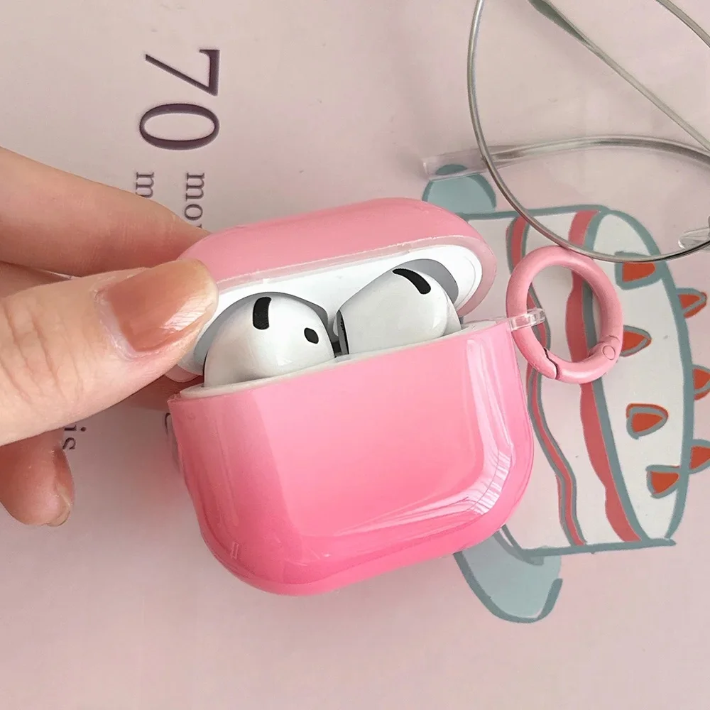 Nouveau dégradé rose brillant lisse coque en silicone souple avec porte-clés pour Apple AirPods Pro 2 3 4 1 sans fil Bluetooth écouteur couverture