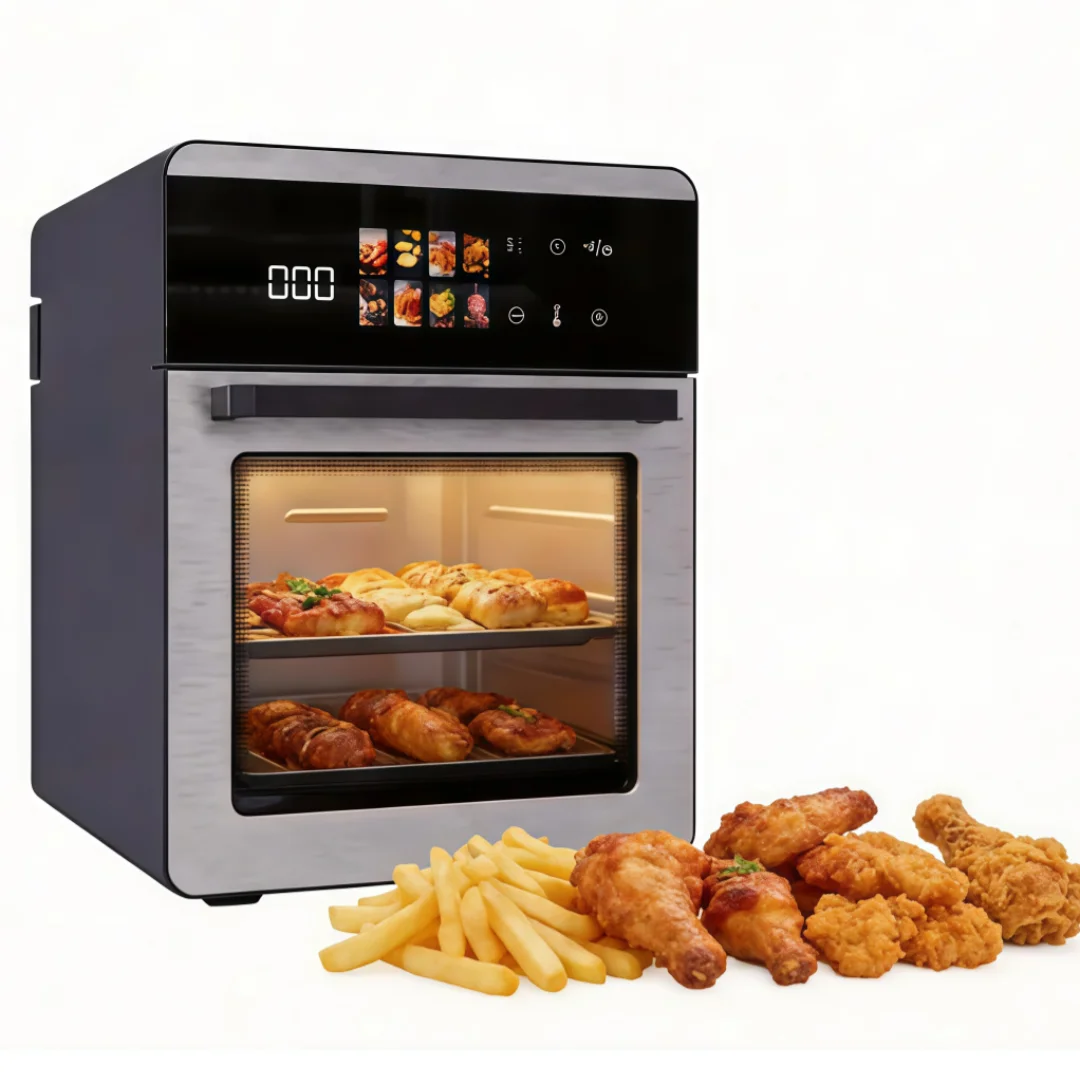 Four à friture à air chaud en acier inoxydable 1800W, capacité 20L avec écran tactile, 8 programmes, air chaud 3D, intérieur en acier inoxydable
