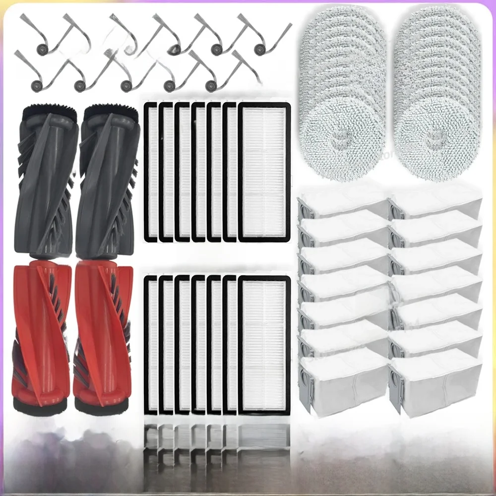Compatible avec ( Roborock Qrevo Edge / EdgeC / Edge S5A 5V1 / Curv / S5V / S5X / 5A1 / 5XC / 5AE / CurvC / Qre ) Pièces Rouleau Principal Brosse Latérale Filtre HEPA Chiffon pour Vadrouille Sac à