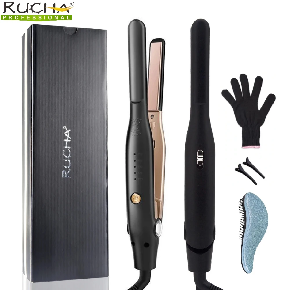 Mini Hair Straightener Small Flat Iron for Short Hair and Pixie Cut Dual Voltage Beard Thin Pencil Flat Iron Titanium Travel