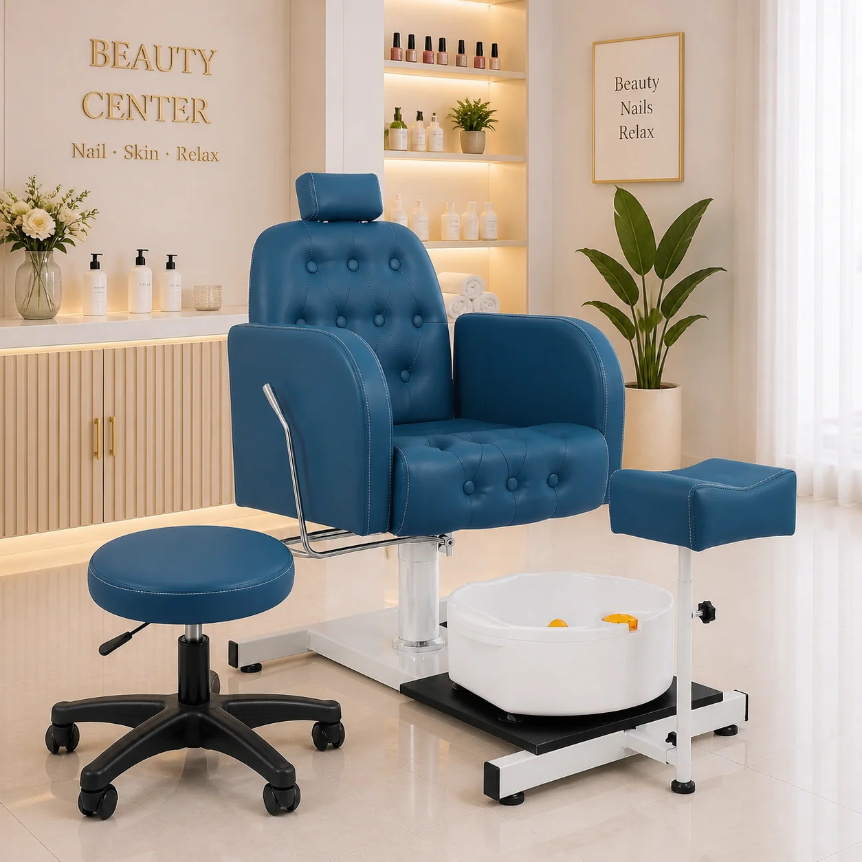 

Adjustable Reclining Pedicure Chair with Foot Spa Basin, Salon Chair with Stool for Pedicure & Manicure