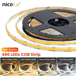 Flexible COB LED Strip Light DC 12V 24V 8mm 480 leds/M FOB High Density Tape Ribbon RA90 2700K 3000K 4000K 6000K Linear Dimmable