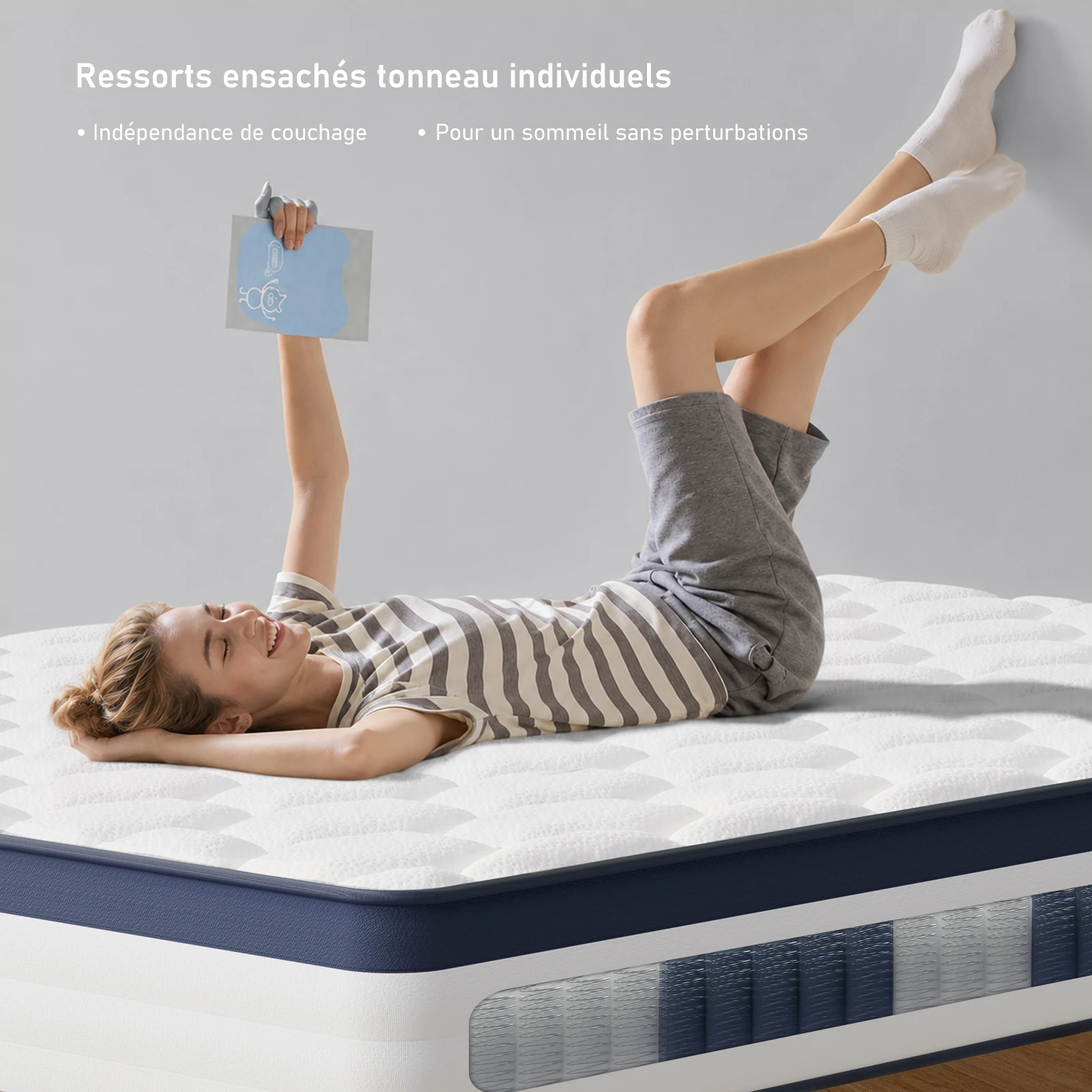 LUVANZA Matelas 7 Zones à Ressorts Ensachés 25 cm – orthopédique, ponctuellement élastique, respirant, soulage les maux de dos, housse amovible et lavable, adapté aux allergiques