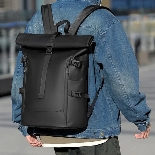 Imagen 2 del producto Nuevo Bolso de Hombro para hombre, mochila de viaje con borde enrollado para ordenador de negocios, ocio al aire libre, moda para ir al trabajo