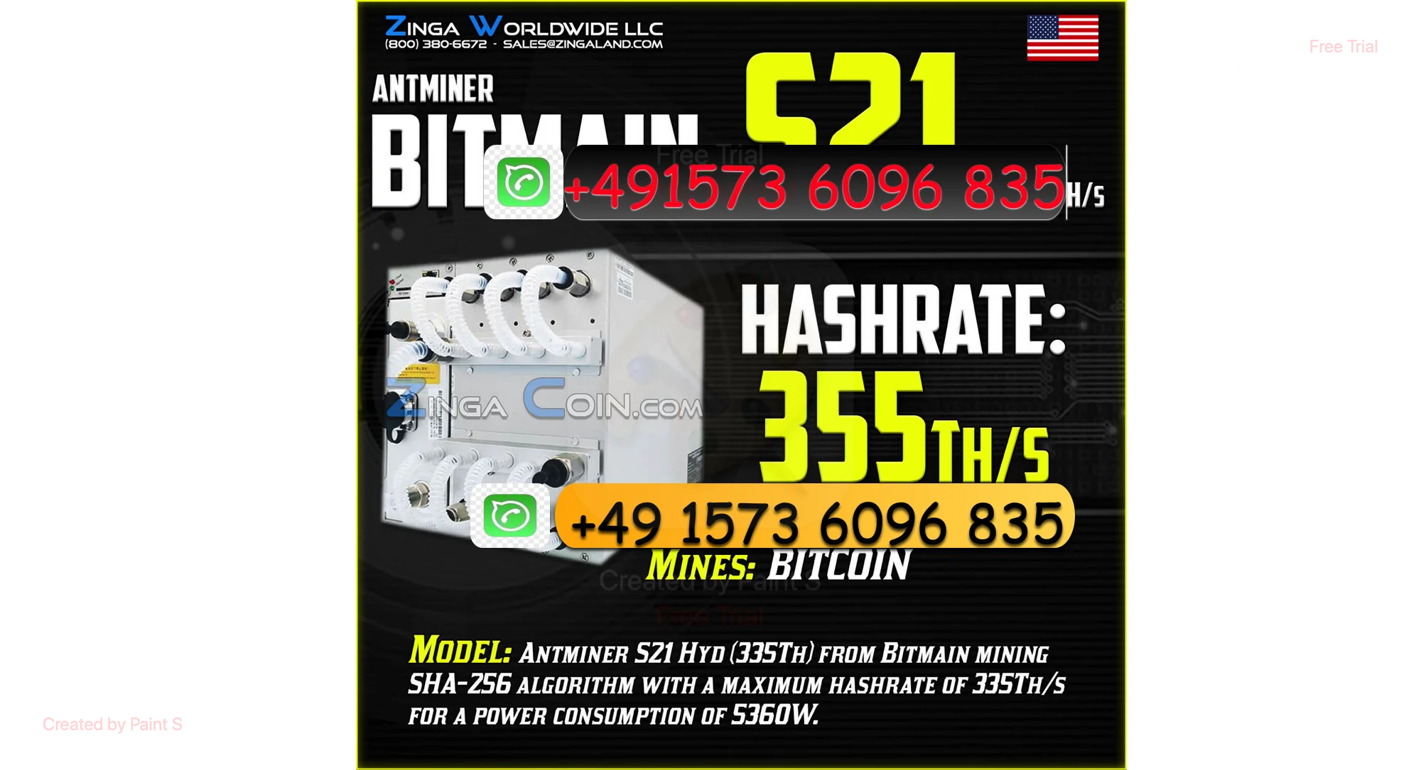 H .GENUINE SALES BUY 4 GET 2 Free Antminer S21 Hyd 335TH/s BTC Miner 5360W SHA256 Hydro-cooling ASIC Miner