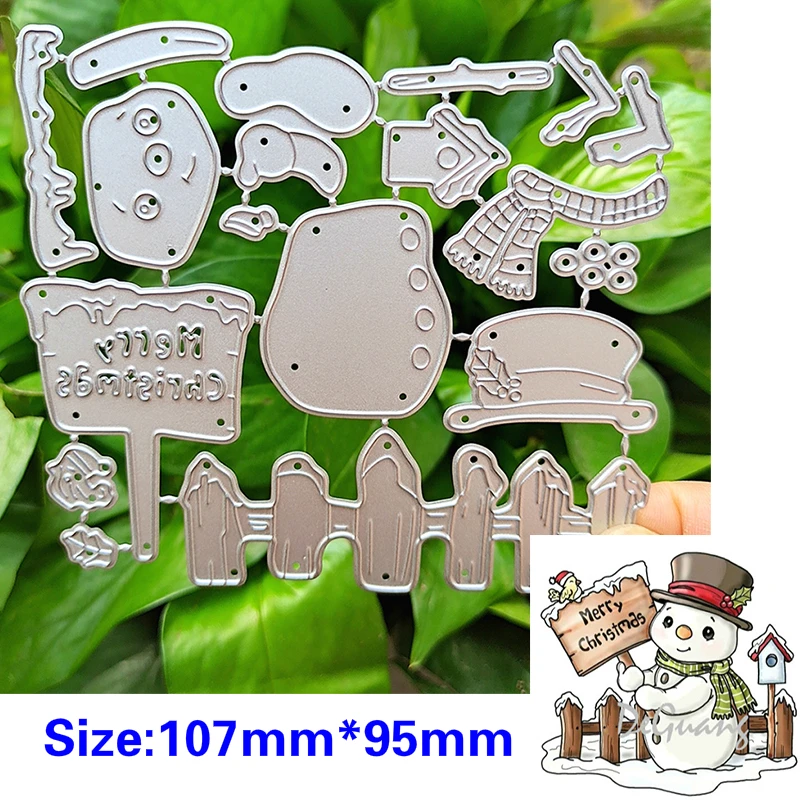 2024 New Arrival Winter Snowman Fence Metal Cutting Dies for DIY Scrapbooking Indicator Merry Christmas Stencils Card Making