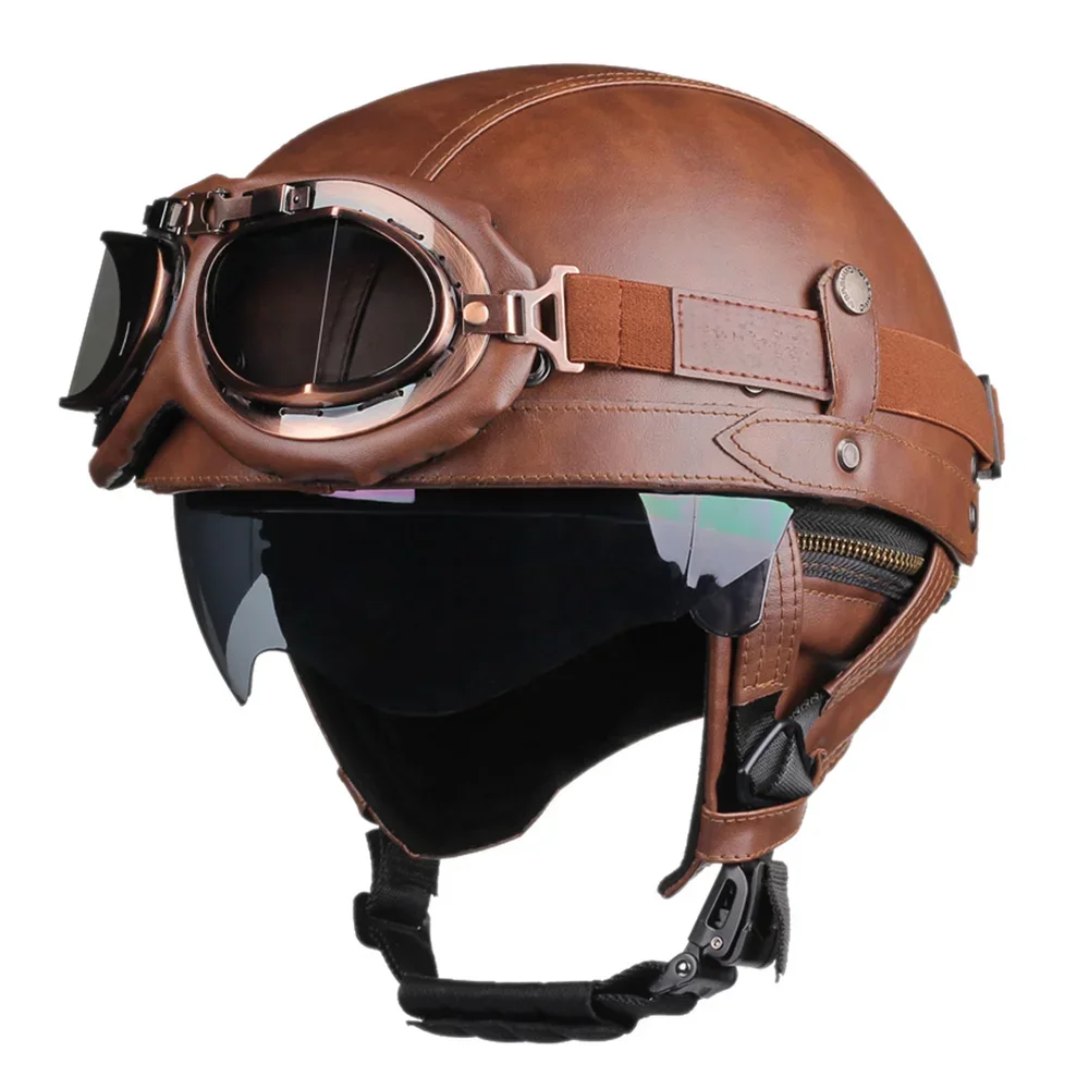 Retro Motorhelm DOT Certificering Moto Helm Heren Dames Halve Helm HD Lens Casco Vier Seizoenen Rijden Scooter Capacetes - afbeelding 2