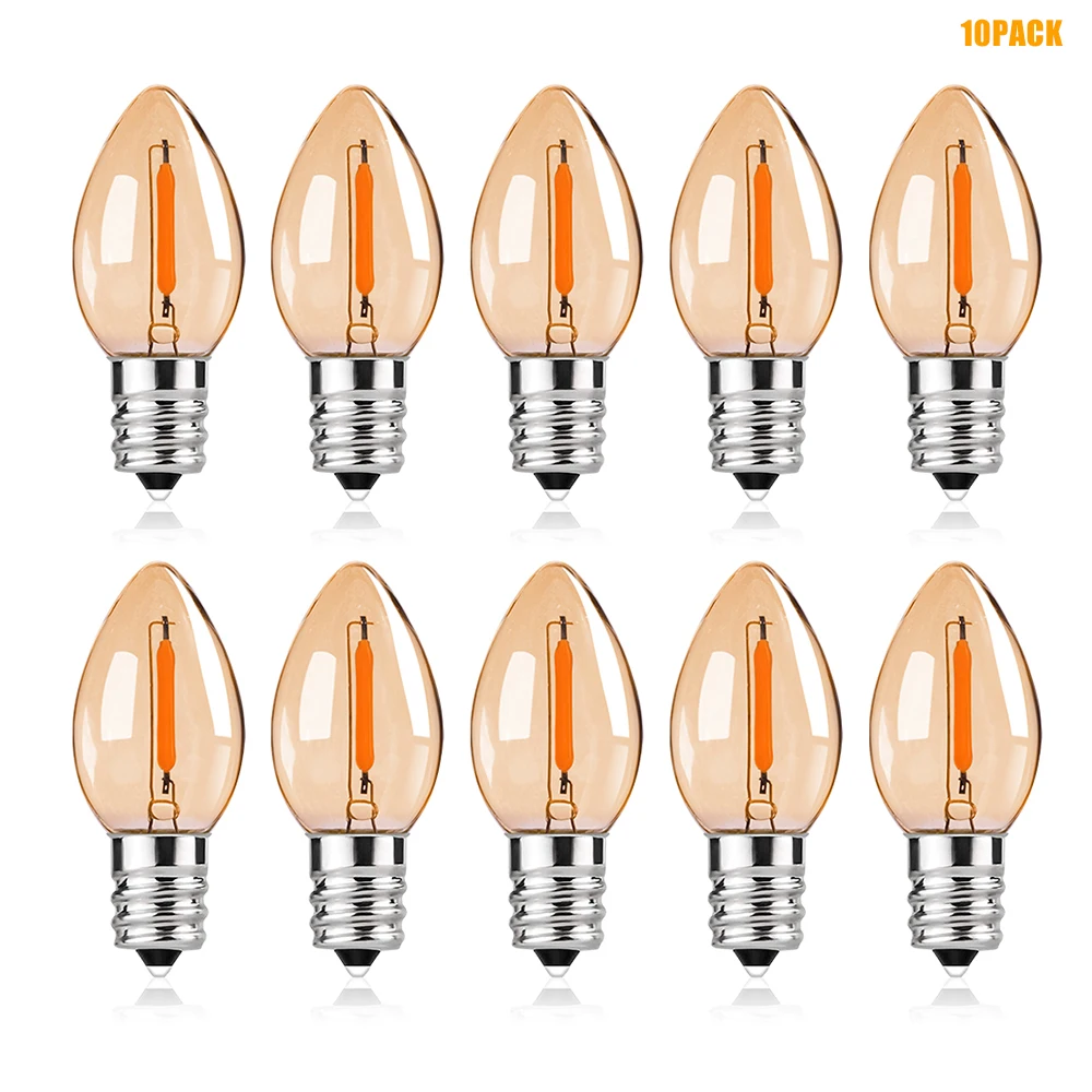 

10pcs Vintage Candle Light Bulb E14 220V C7 Amber Glass 0.5W Warm White Lava Salt Lamp Replacement Bulb LED Filament Ampoules