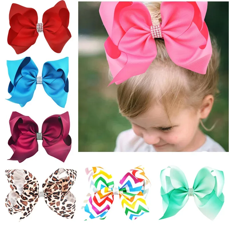 8 Cal kobiety duże Bowknot do kokardki do włosów Rhinestone ryps wstążka Hairgrip zaciski krokodylkowe nakrycia głowy dziewczyny moda akcesoria do włosów — zdjęcie 2