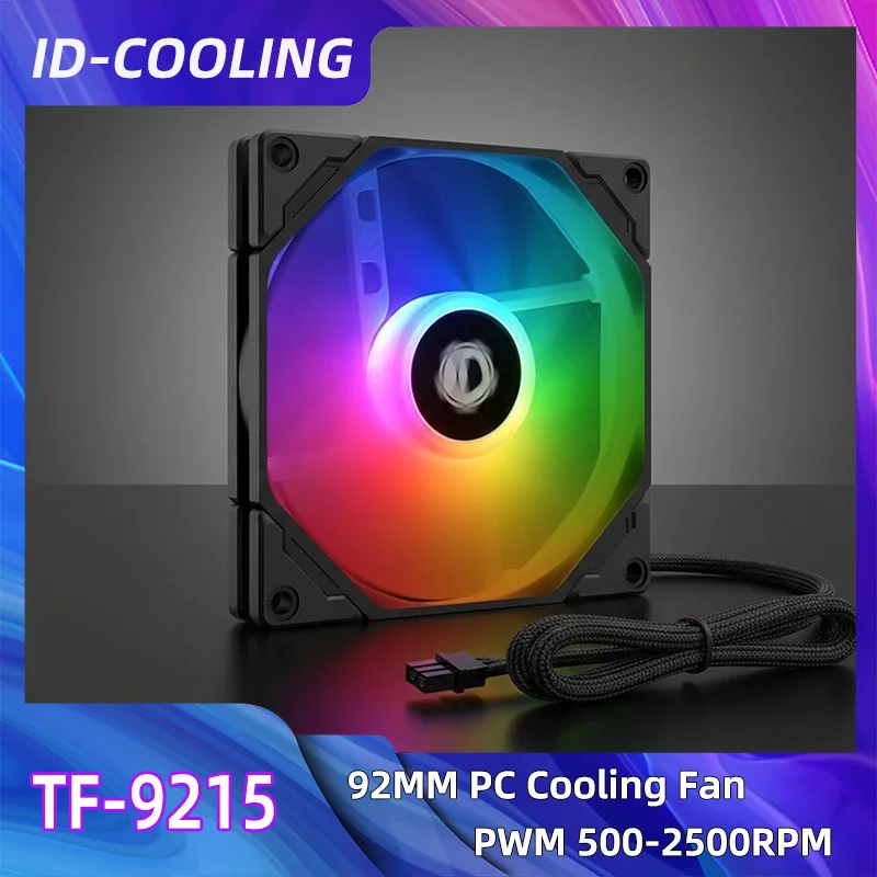 ID-COOLING TF-9215 Computer Case Cooling Fan 92mm ARGB Ultra-thin design Fan 5V 3PIN Aura Sync 4PIN PWM 800-2500RPM Cooler Fa