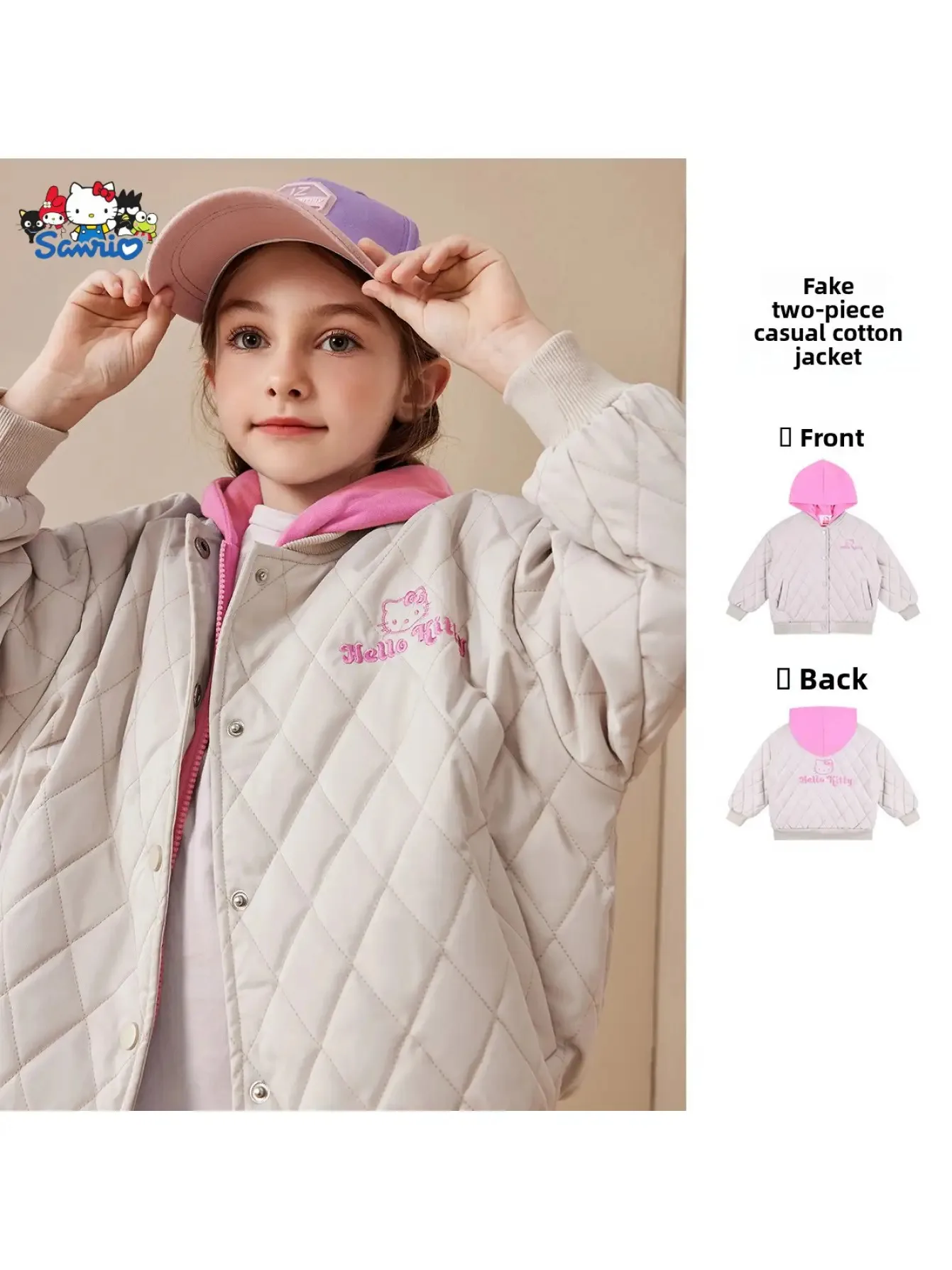 

[Genuine Licensed] Hello Kitty & Sanrio Girls' Collaboration Winter Coat, 2025 New Warm Quilted Jacket, Printed, Full Zipper Clo