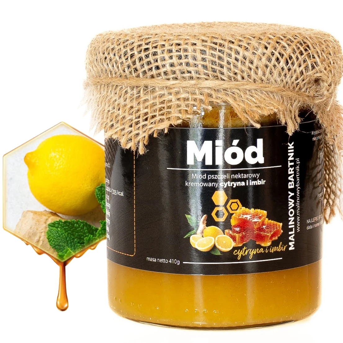 MIÓD Z CYTRYNĄ IMBIREM 410g Nektarowy Kremowany Polskie Pasieki