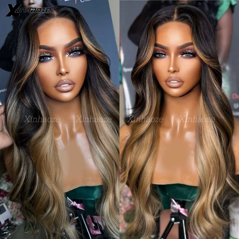 

Блондинка Черный Пианино Выделите Натуральные Волнистые Бесклеевые Человеческие Волосы 13x4/13x6 Парики Фронта Шнурка Предварительно Сорванные 360/Полный Парик Человеческих Волос