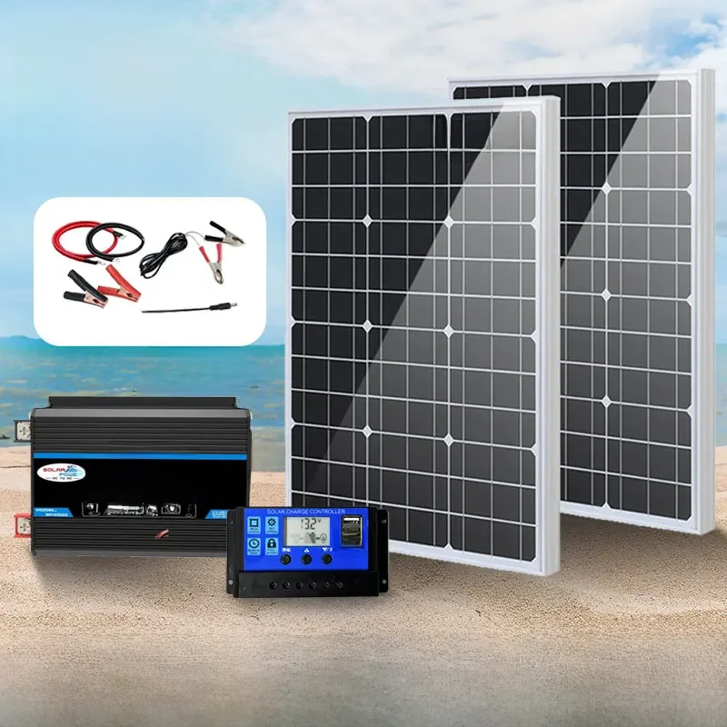 110V/220 v100 0W System szklany Panel słoneczny 12V akumulator kontroler ładowania zestaw falownik solarny 4000W kompletny dla domu/użycie na zewnątrz — zdjęcie produktu 7