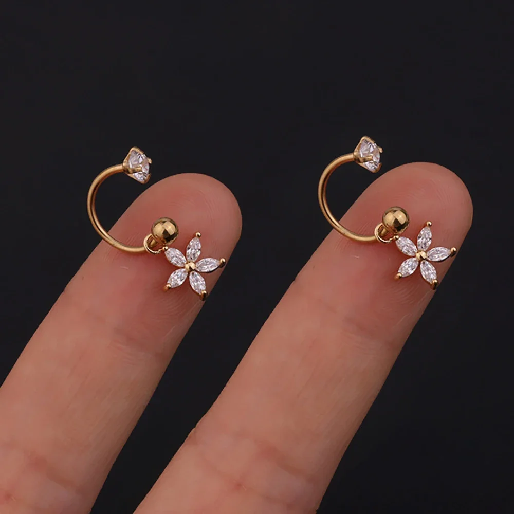 1 Para Kolczyk ze stali nierdzewnej Mini CZ Drop Earring Kobiety Księżyc Kwiat Tragus Chrząstka Helix Hoop Conch Rook Daith Lobe Piercing Biżuteria — zdjęcie 2