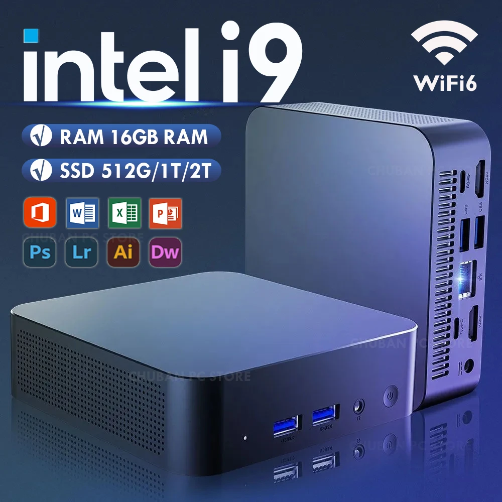 Mini PC con Windows 11 Pro, Intel Core i9 8950HK, DDR 16GB, 512GB/1TB/2TB SSD, Computadora para Juegos, Tipo-C, 4K 60Hz, Mini PC de Escritorio Portátil