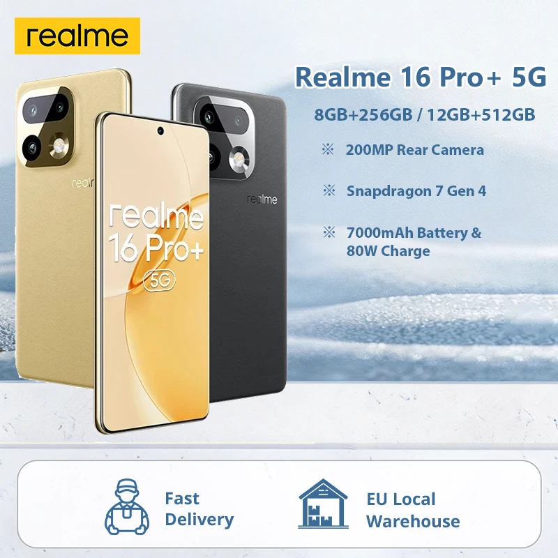 Realme 16 Pro+ Pro Plus 5G Smartphone Globale Version 256GB / 512GB 6,8'' 144Hz AMOLED Snapdragon7 Gen 4 7000mAh Akku 80W Ultra-Ladung 200MP Kamera NFC Ohne Ladegerät