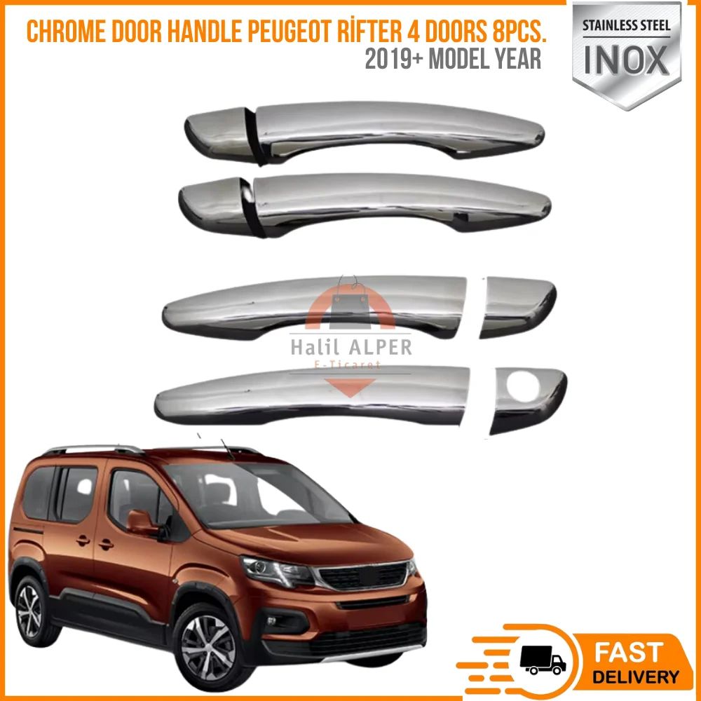 For Chrome door hand for Peugeot Rifter 4 doors 8PCs. 2019 and later. Stainless steel. Affordable car parts high quality