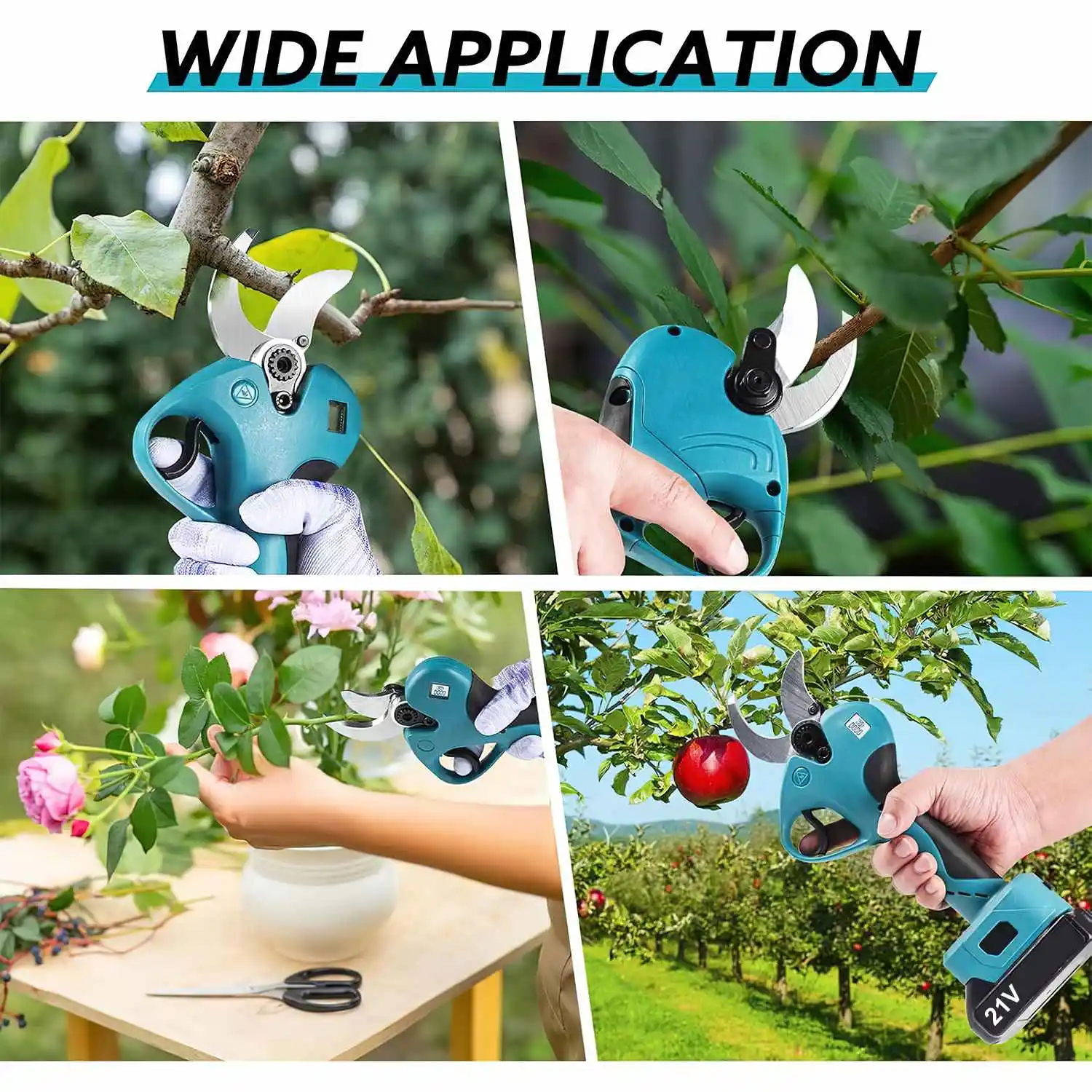 Elektrische Astschere, bürstenlos, wiederaufladbar, für Obst- und Gartenbäume, mit 2 Batterien. – Detail 2