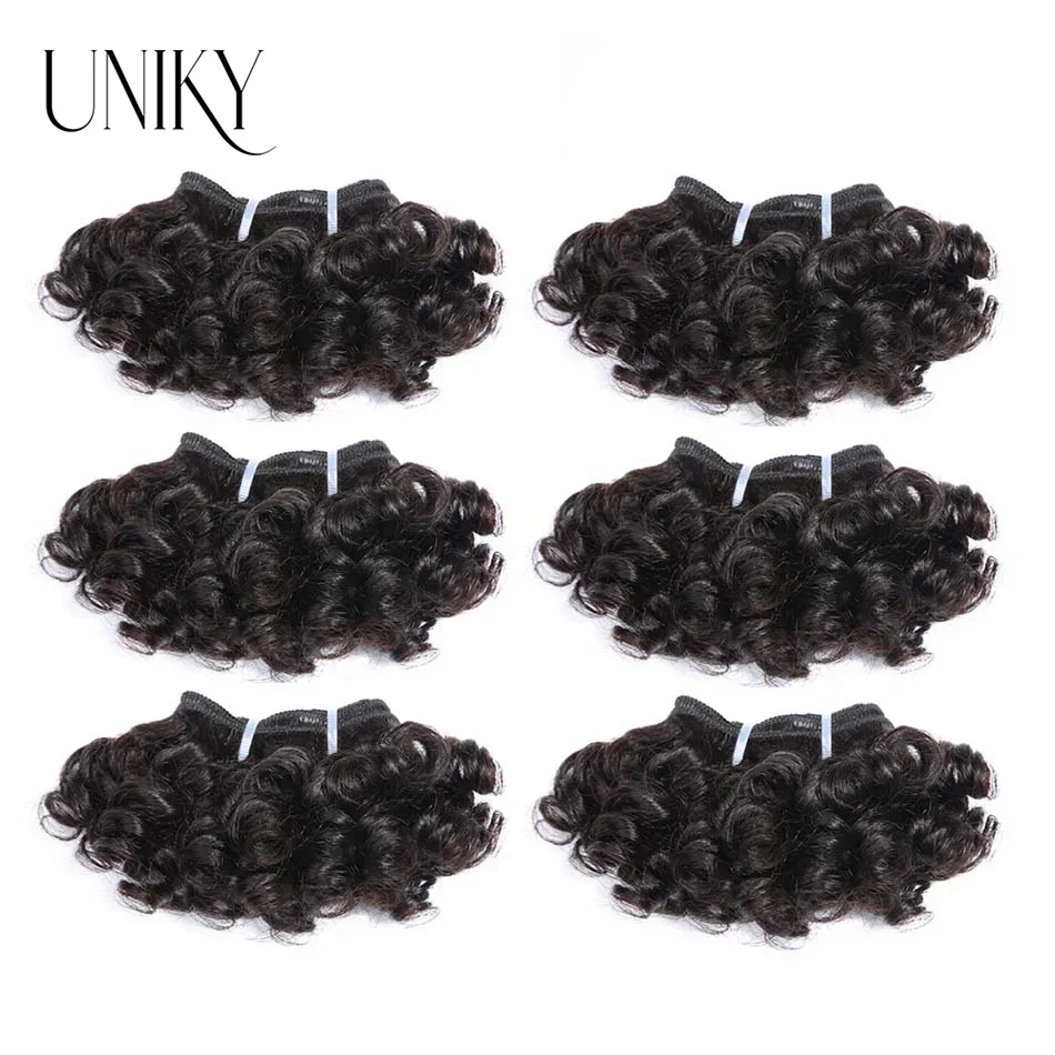 Uniky cabelo bouncy encaracolado feixes de cabelo duplo desenhar indiano 6 polegada corte curto remy extensões de cabelo humano natural preto cor marrom